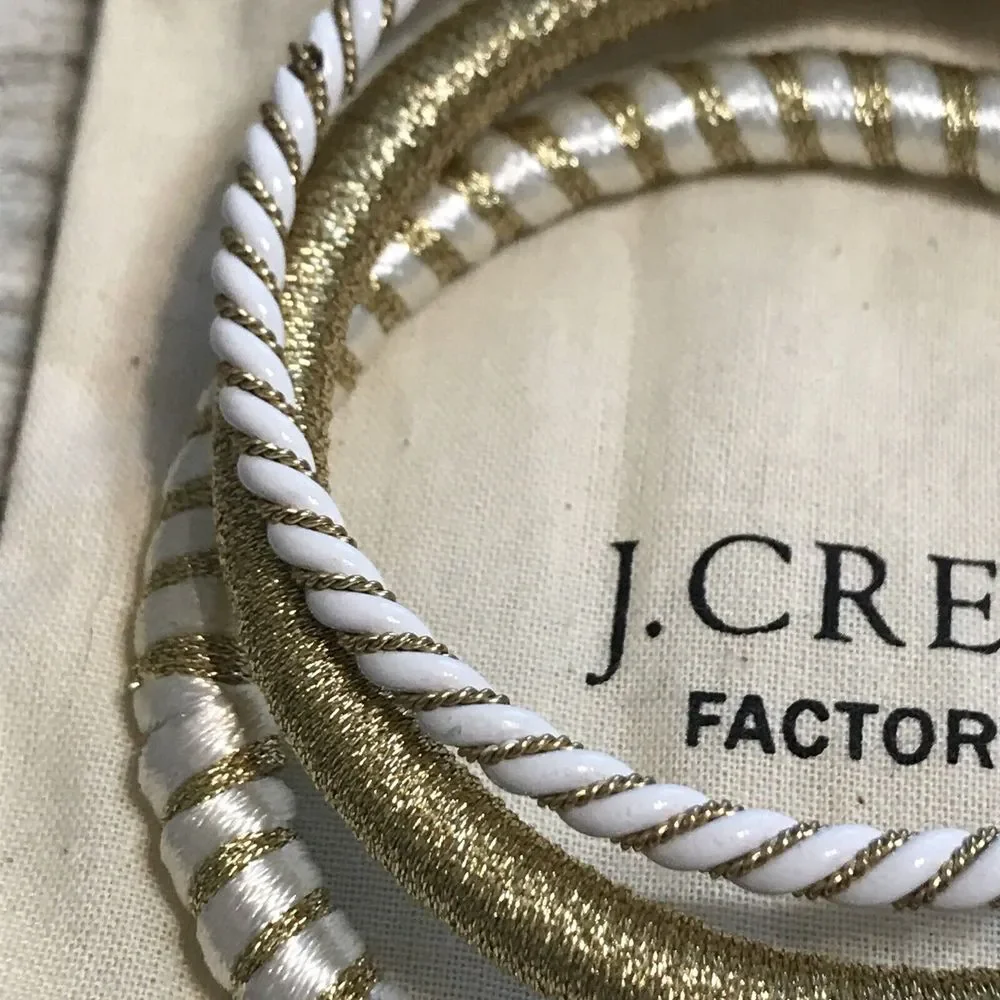 J.Crew jcrew NWOT‎ Bangles Set of 3 Bracelet With Gift Bag Gold White Fabric